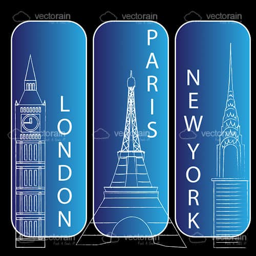 London, New York and Paris Background Icons
